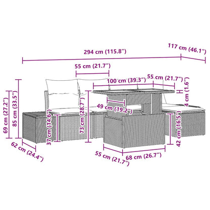 Garten Essgruppe mit Kissen 6 pcs Schwarz und Creme