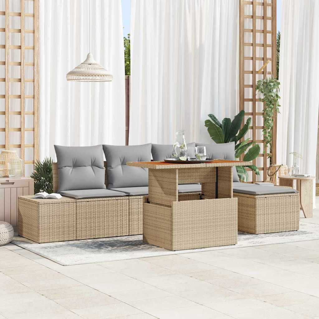 Garten Essgruppe mit Kissen 6 pcs Beige, Grau