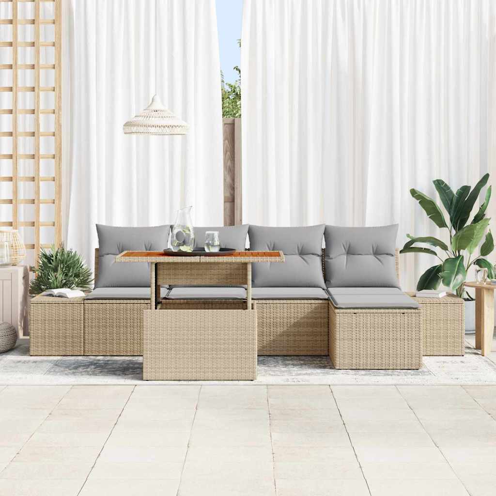 Garten Essgruppe mit Kissen 6 pcs Beige, Grau