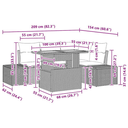 Garten-Sofa-Set 5 pcs Schwarz und Creme 100 x 55 x 73 cm