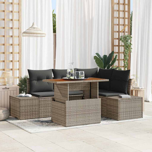 Garten-Sofa-Set mit Kissen 5 pcs Grau, Braun 100 x 55 x 73 cm