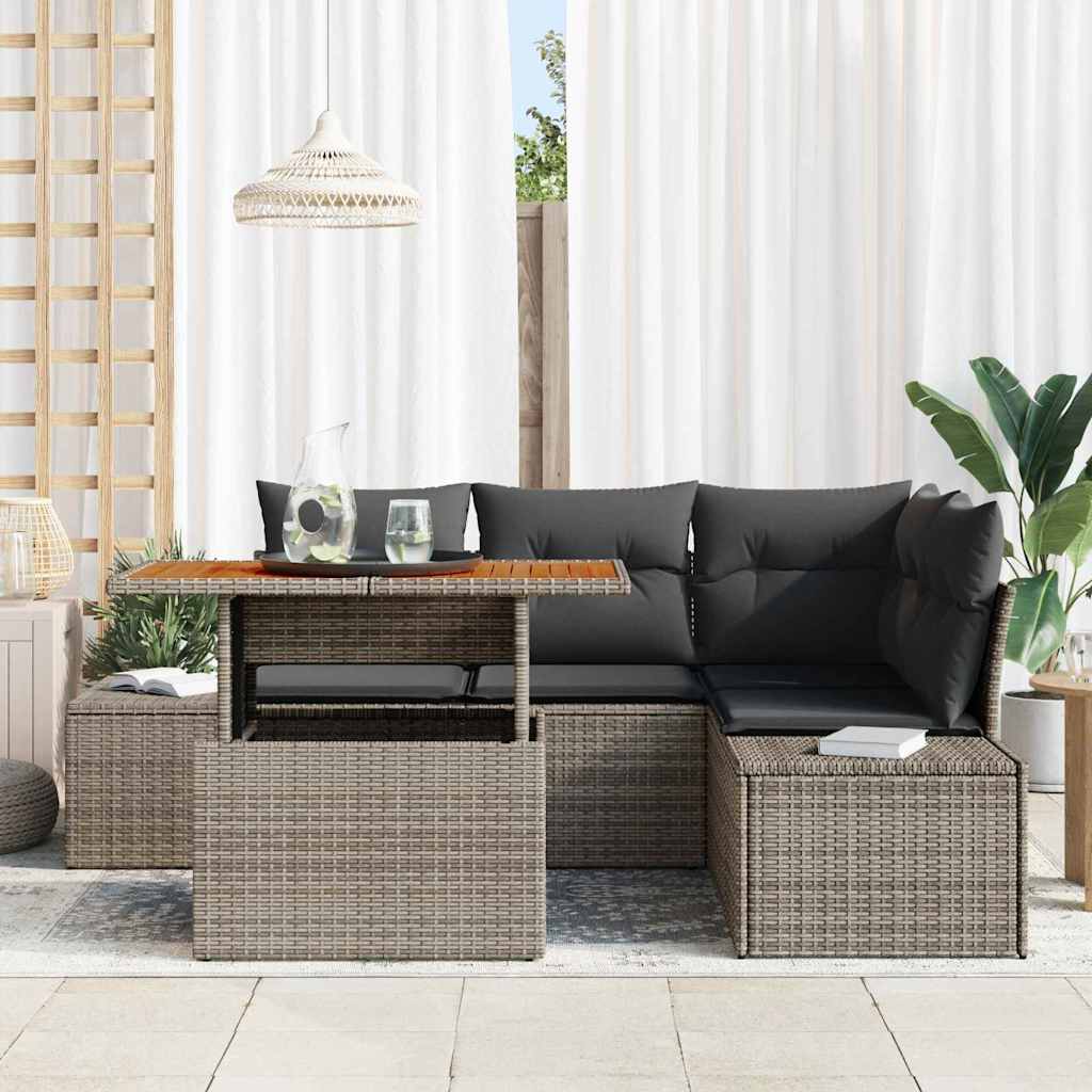 Garten-Sofa-Set mit Kissen 5 pcs Grau, Braun 100 x 55 x 73 cm