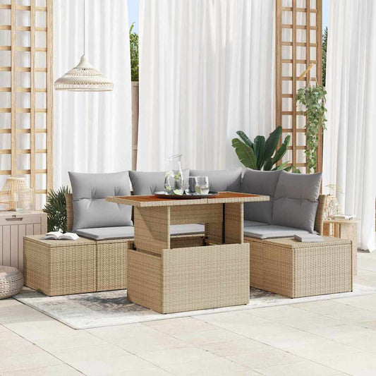 Garten-Sofa-Set mit Kissen 5 pcs Beige, Grau 100 x 55 x 73 cm