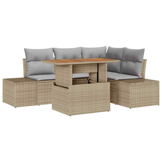 Garten-Sofa-Set mit Kissen 5 pcs Beige, Grau 100 x 55 x 73 cm