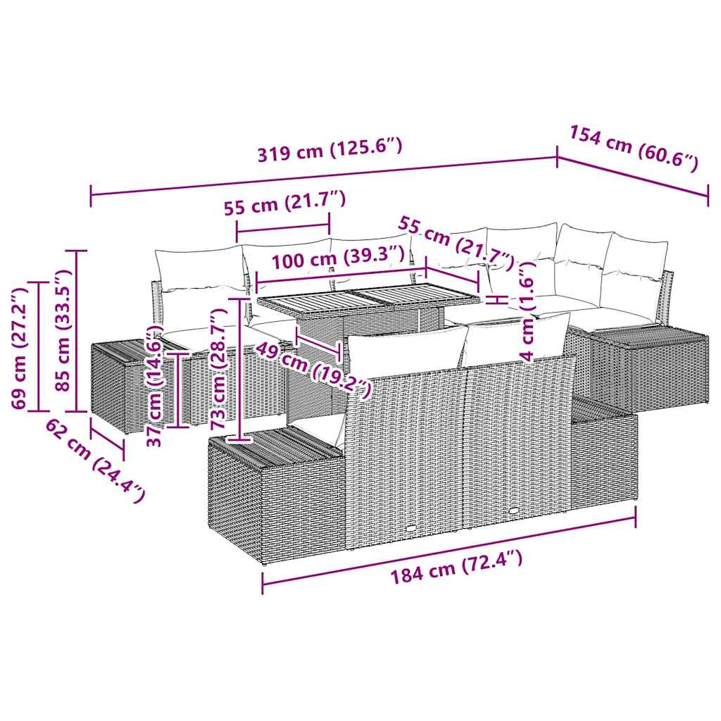 Garten Essgruppe 9 pcs Schwarz und Creme 100 x 55 x 73 cm