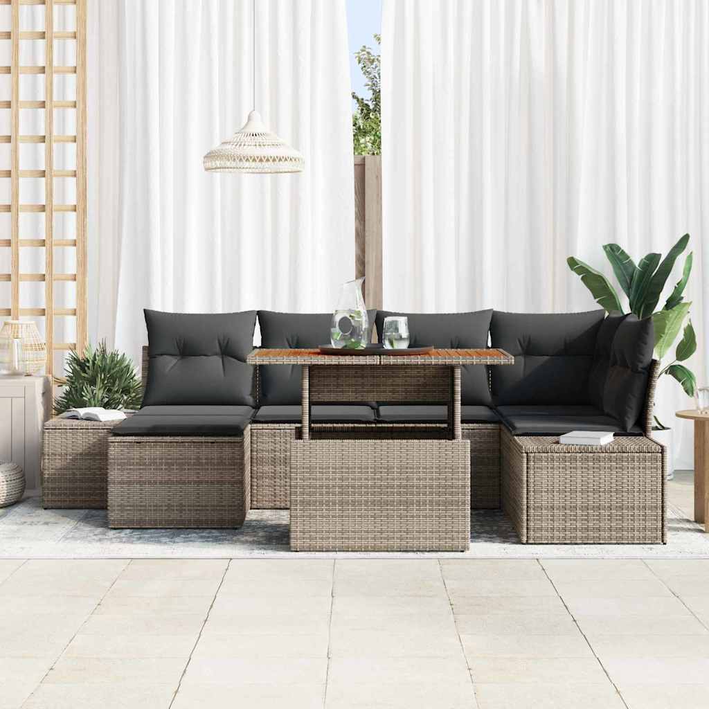 Garten Essgruppe mit Kissen 7 pcs Grau, Braun