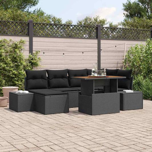 Garten Essgruppe mit Kissen 7 pcs Schwarz, Braun