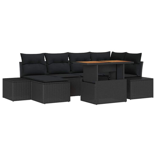 Garten Essgruppe mit Kissen 7 pcs Schwarz, Braun