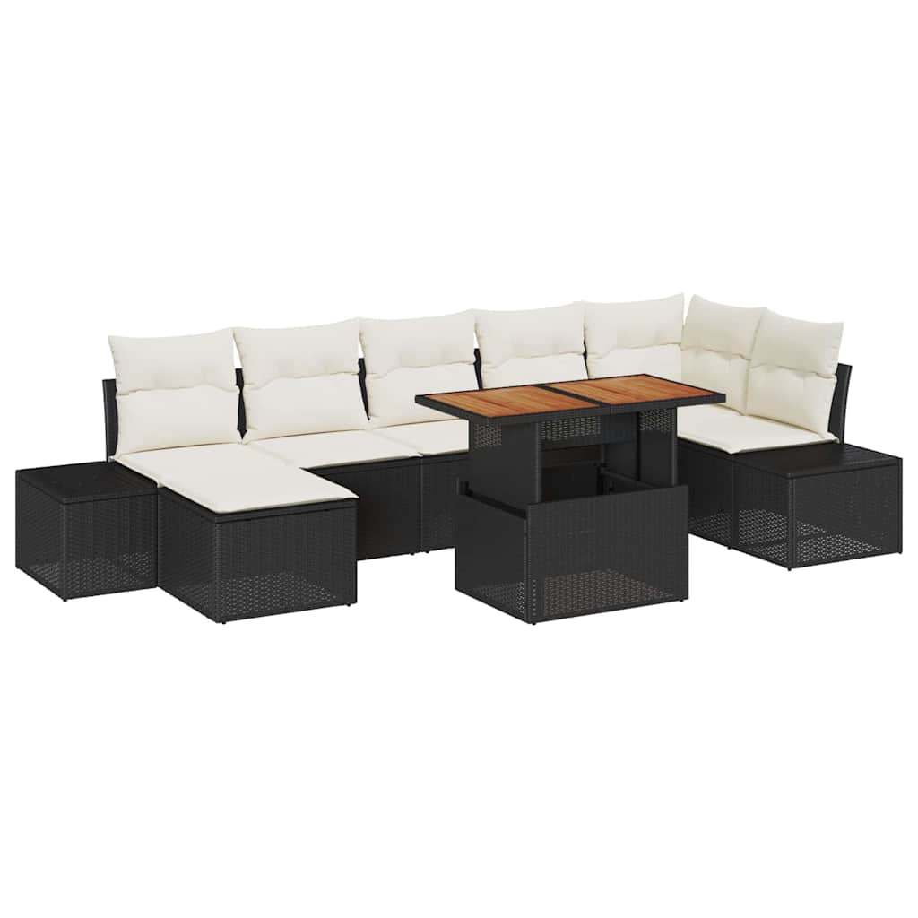 Garten-Sofa-Set mit Kissen 8 pcs Schwarz und Creme