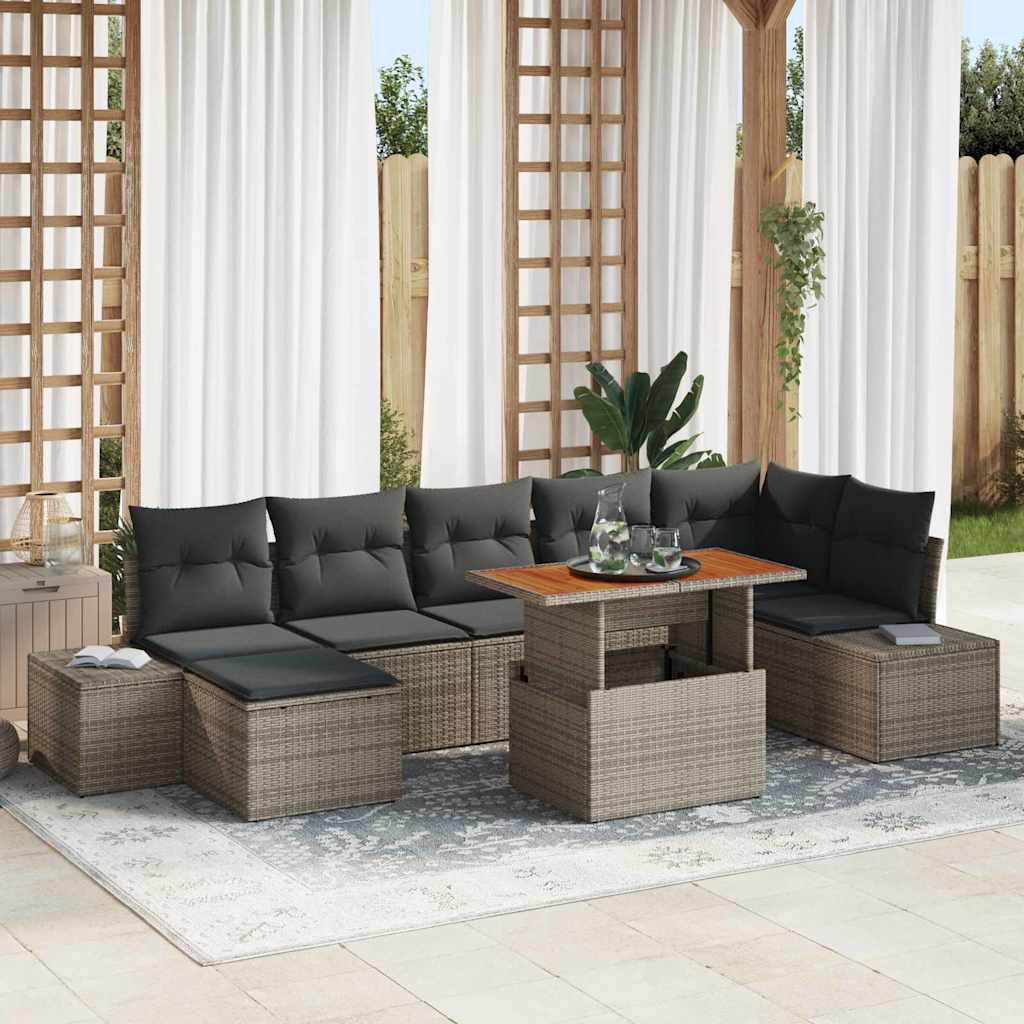 Garten-Sofa-Set mit Kissen 8 pcs Grau, Braun