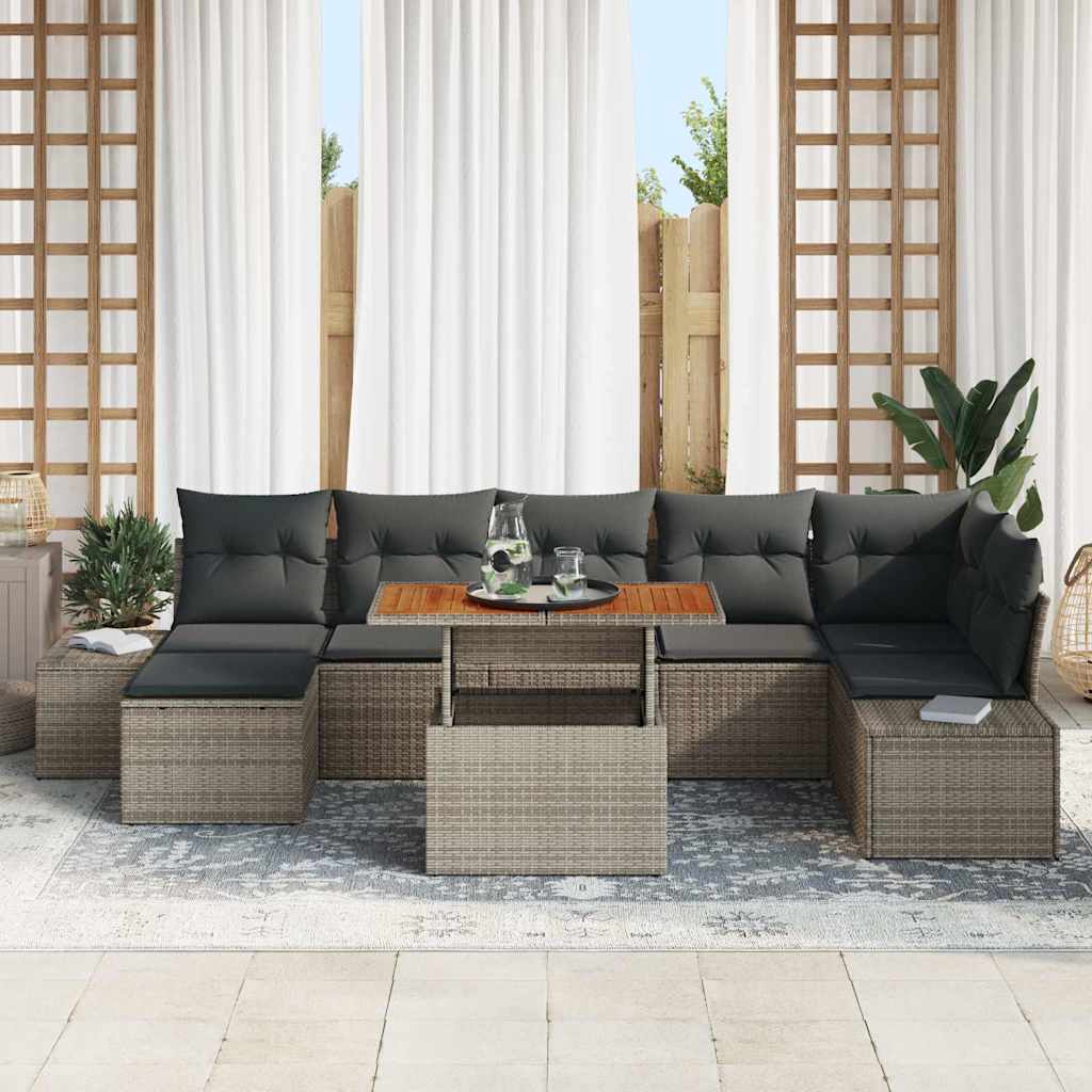Garten-Sofa-Set mit Kissen 8 pcs Grau, Braun