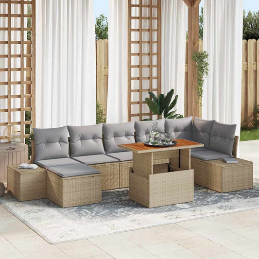 Garten-Sofa-Set mit Kissen 8 pcs Beige, Grau