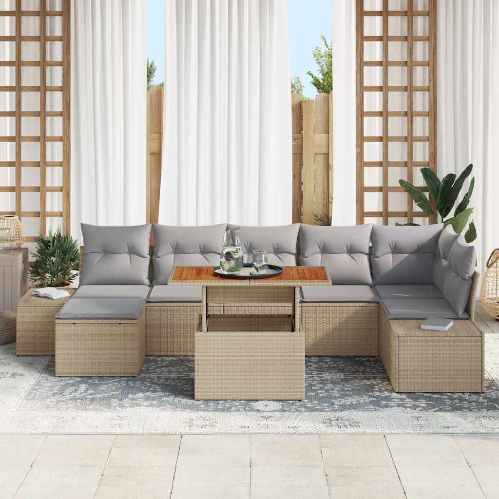 Garten-Sofa-Set mit Kissen 8 pcs Beige, Grau