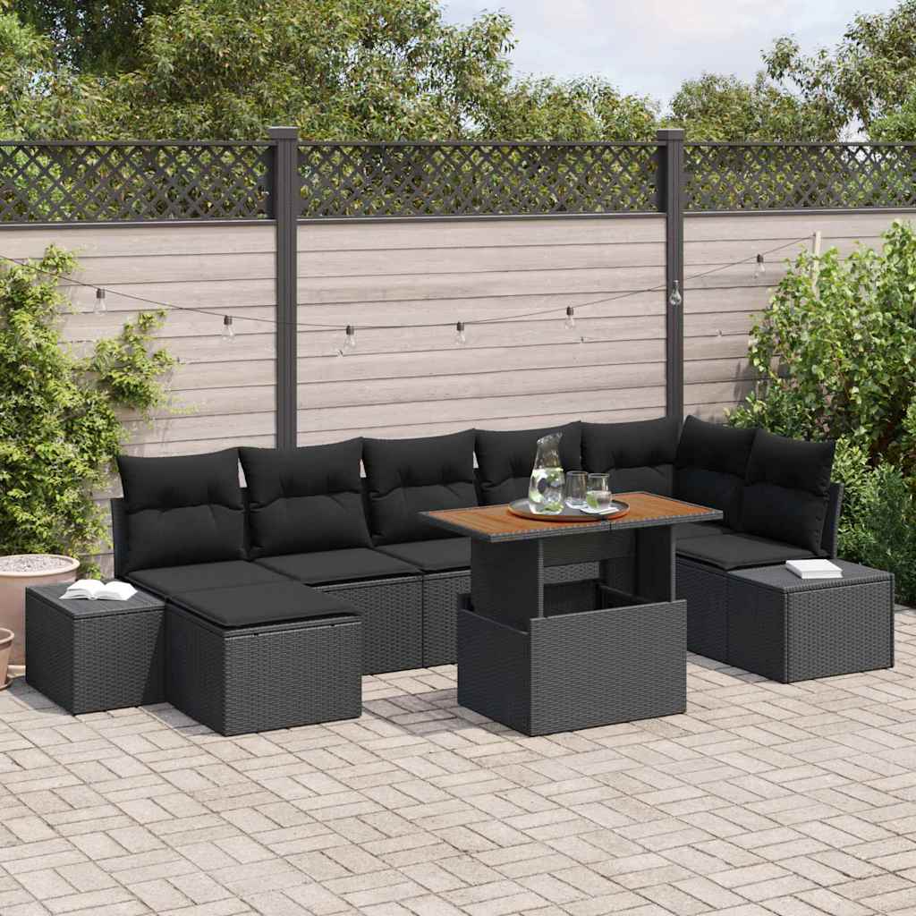 Garten-Sofa-Set mit Kissen 8 pcs Schwarz, Braun