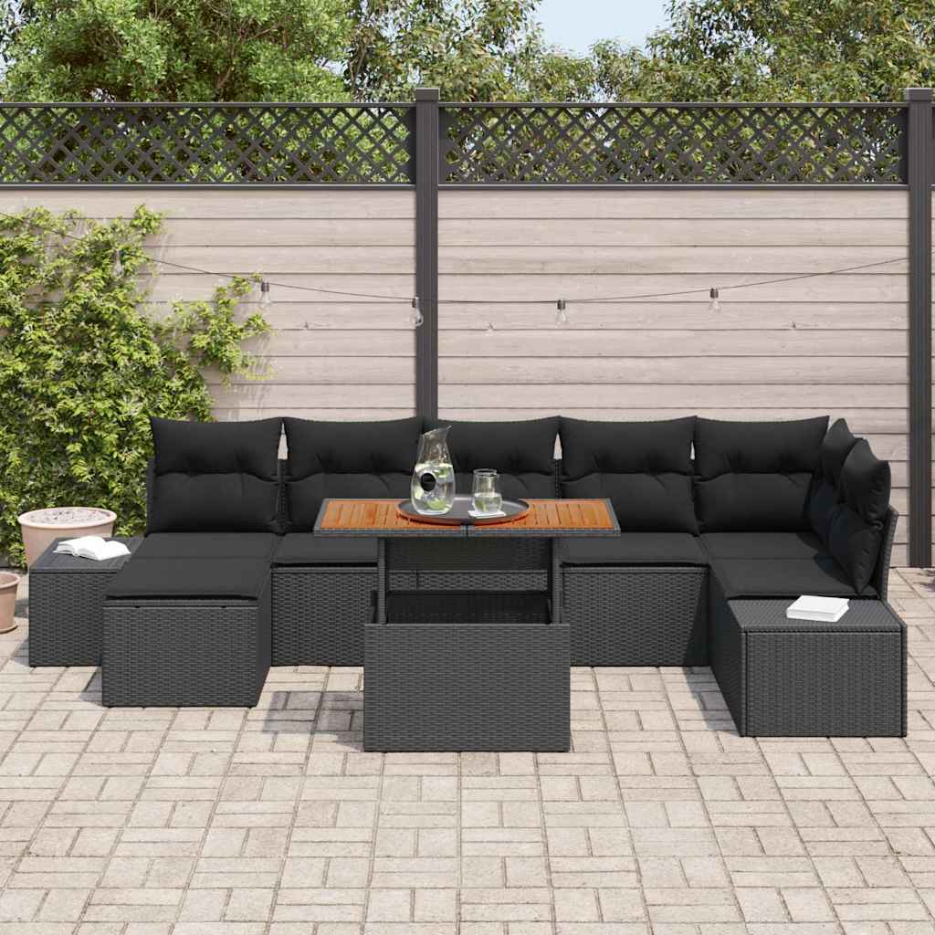 Garten-Sofa-Set mit Kissen 8 pcs Schwarz, Braun