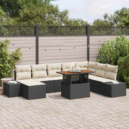 Garten Essgruppe mit Kissen 9 pcs Schwarz und Creme