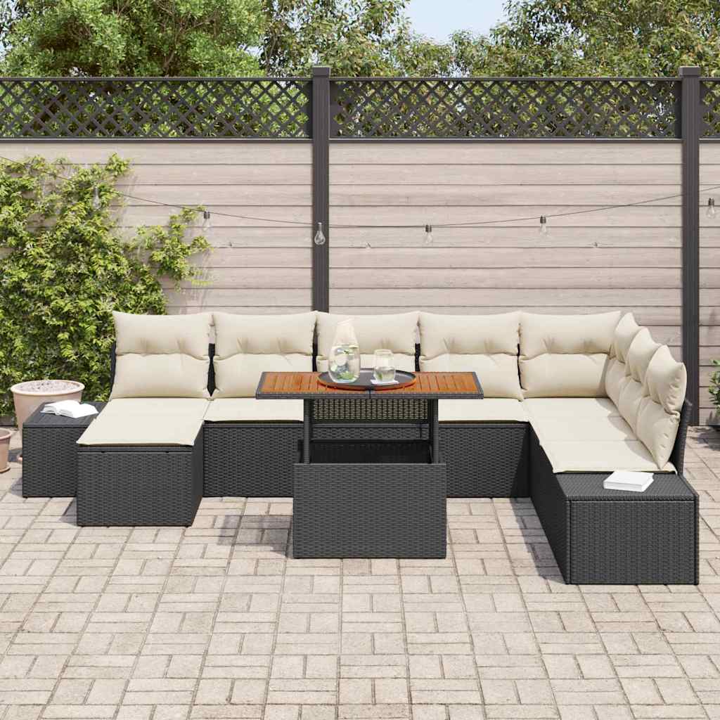 Garten Essgruppe mit Kissen 9 pcs Schwarz und Creme