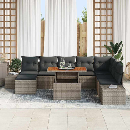 Garten Essgruppe mit Kissen 9 pcs Grau, Braun