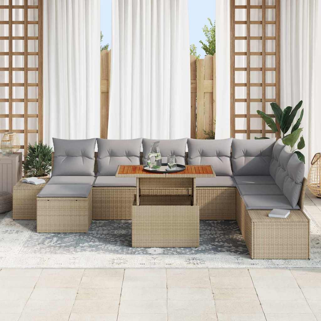 Garten Essgruppe mit Kissen 9 pcs Beige, Grau