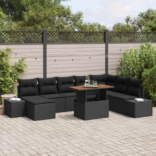 Garten Essgruppe mit Kissen 9 pcs Schwarz, Braun