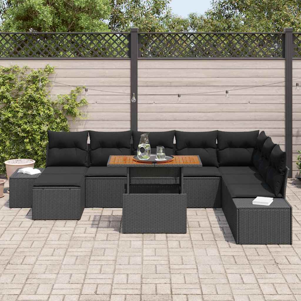 Garten Essgruppe mit Kissen 9 pcs Schwarz, Braun
