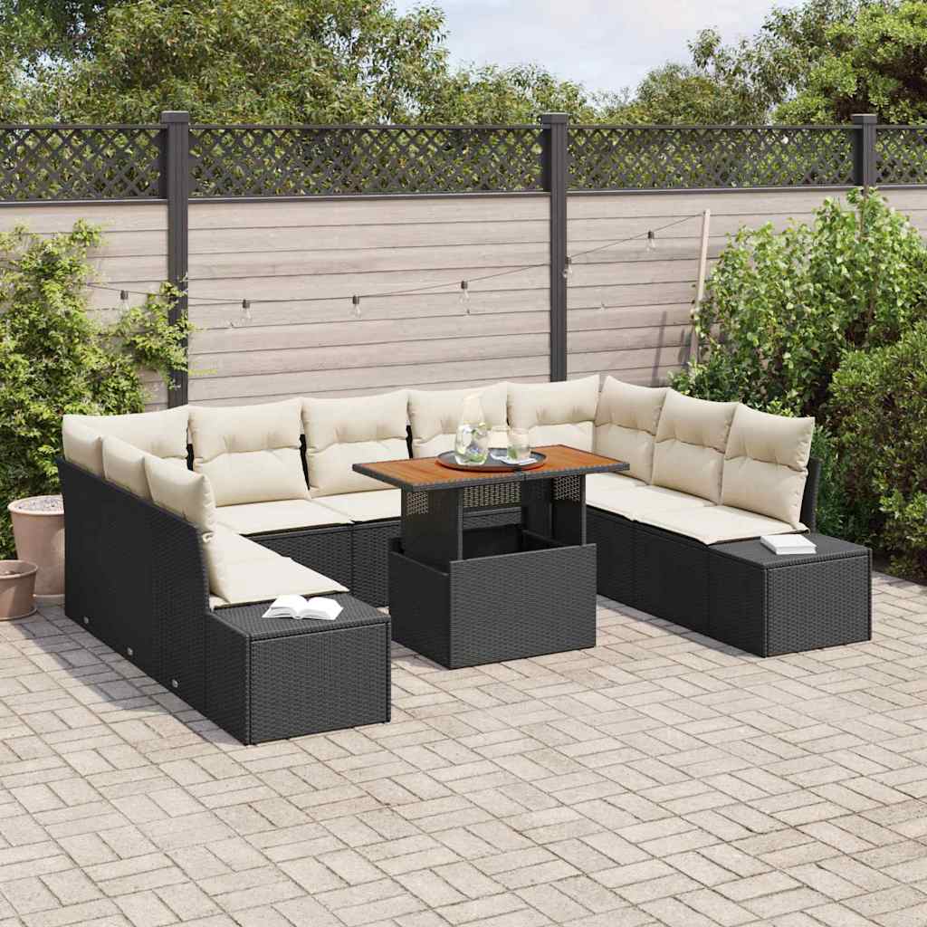 Garten Essgruppe 10 pcs Schwarz und Creme 100 x 55 x 73 cm