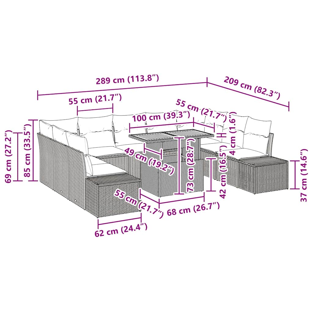 Garten Essgruppe 10 pcs Schwarz und Creme 100 x 55 x 73 cm