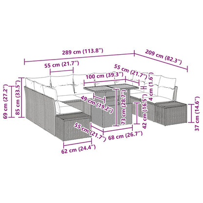 Garten Essgruppe 10 pcs Schwarz und Creme 100 x 55 x 73 cm
