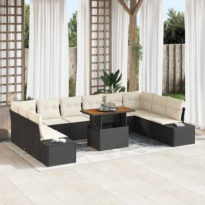 Garten-Sofa-Set 11 pcs Schwarz und Creme 100 x 55 x 73 cm
