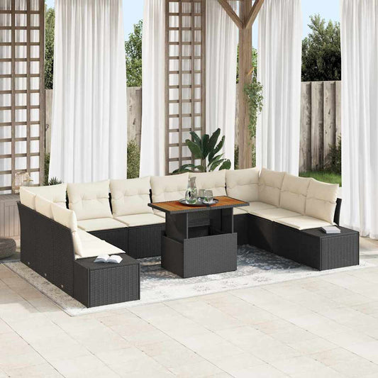 Garten-Sofa-Set 11 pcs Schwarz und Creme 100 x 55 x 73 cm
