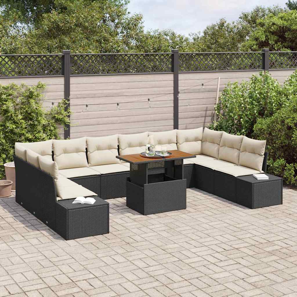 Garten-Sofa-Set 11 pcs Schwarz und Creme 100 x 55 x 73 cm