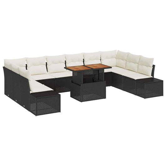 Garten-Sofa-Set 11 pcs Schwarz und Creme 100 x 55 x 73 cm