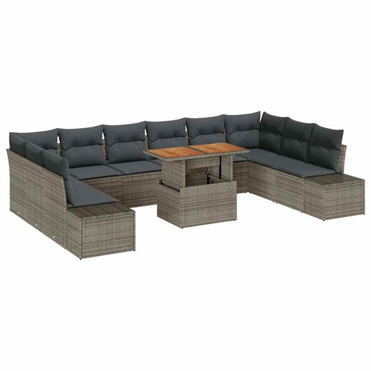 Garten-Sofa-Set mit Kissen 11 pcs Grau, Braun 100 x 55 x 73 cm