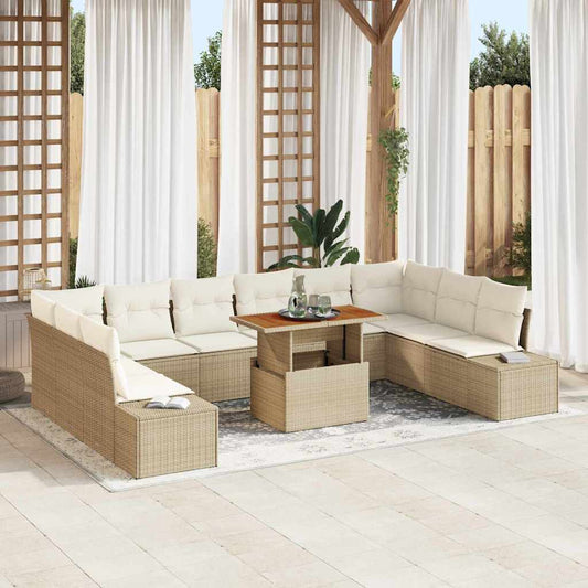 Garten-Sofa-Set mit Kissen 11 pcs Beige, Creme 100 x 55 x 73 cm