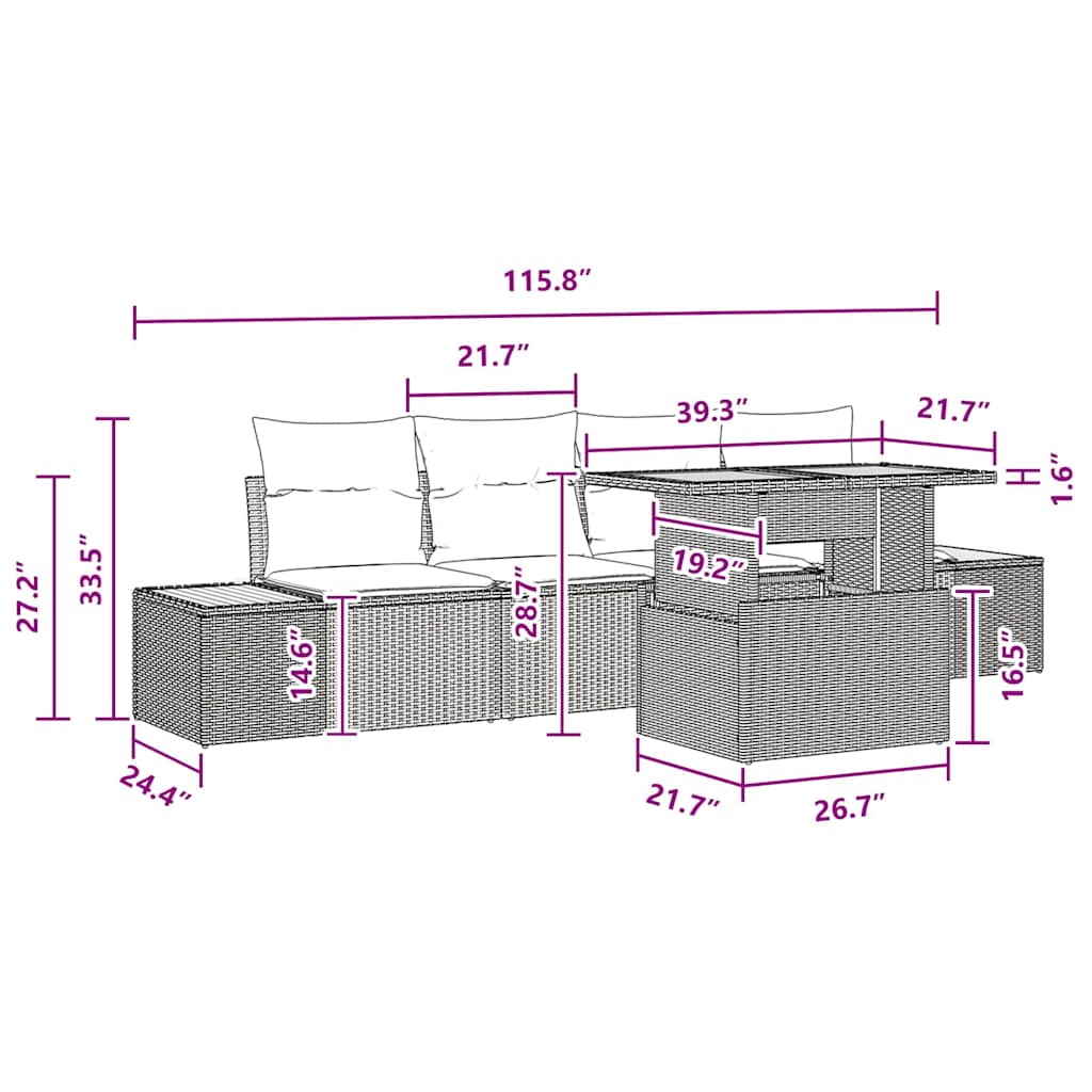 Garten Essgruppe 5 pcs Schwarz, Braun 100 x 55 x 73 cm