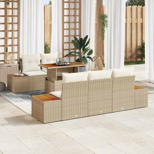 Garten Essgruppe mit Kissen 6 pcs Beige, Creme 100 x 55 x 73 cm