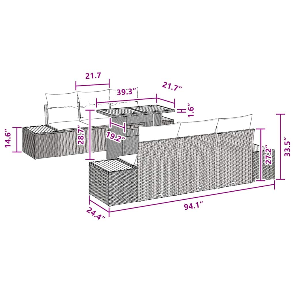 Garten Essgruppe 7 pcs Schwarz, Braun 100 x 55 x 73 cm