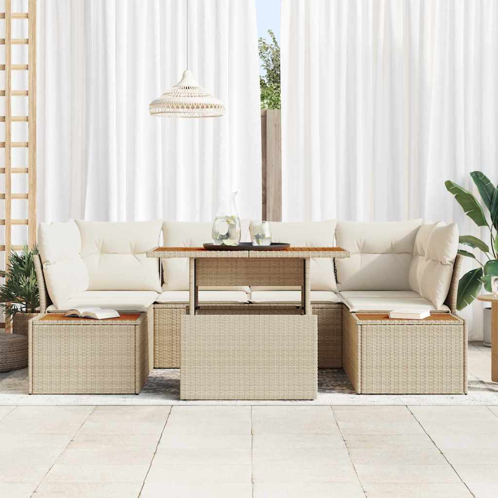 Garten Essgruppe mit Kissen 7 pcs Beige, Creme 100 x 55 x 73 cm