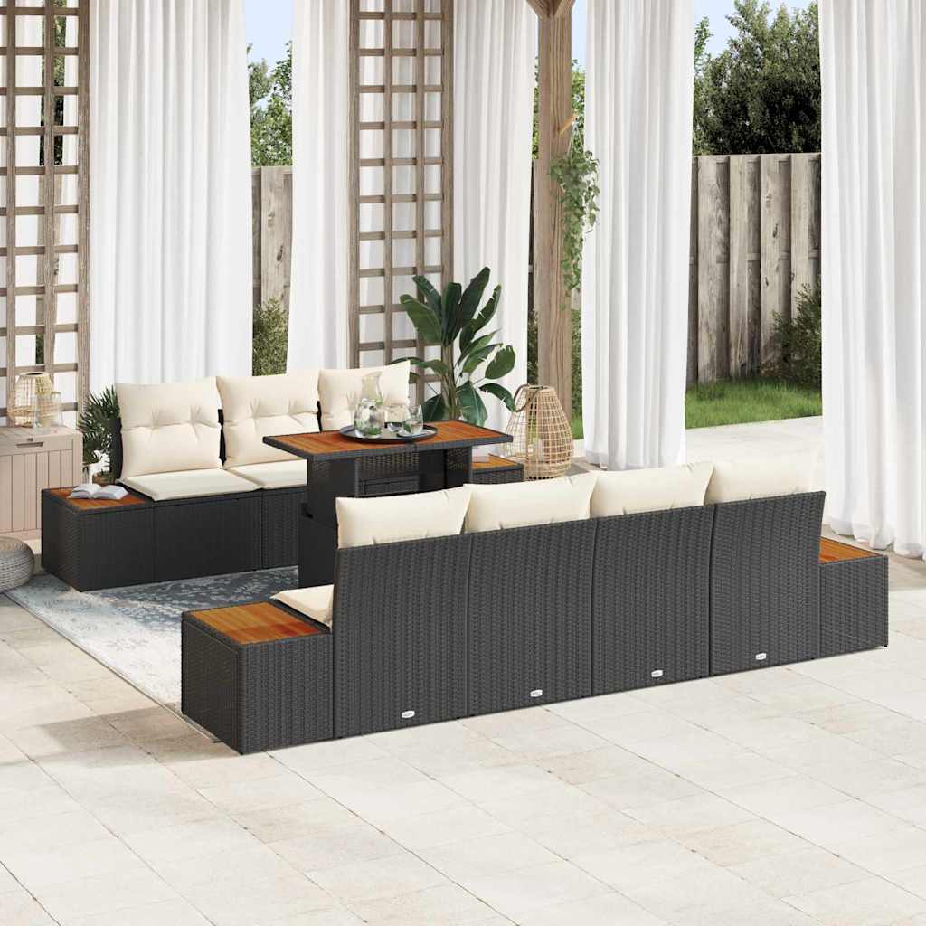 Garten-Sofa-Set mit Kissen 8 pcs Schwarz Poly Rattan