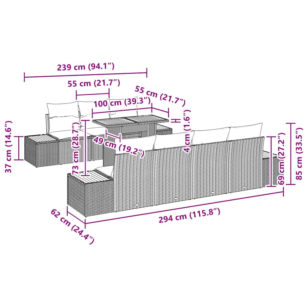 Garten-Sofa-Set mit Kissen 8 pcs Schwarz Poly Rattan