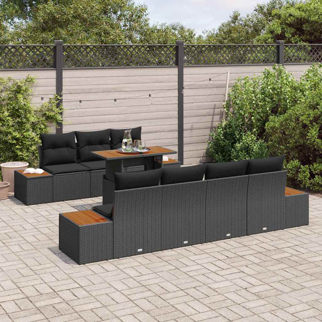 Garten-Sofa-Set mit Kissen 8 pcs Schwarz Poly Rattan