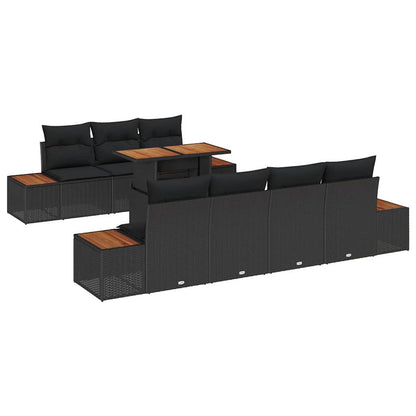 Garten-Sofa-Set mit Kissen 8 pcs Schwarz Poly Rattan
