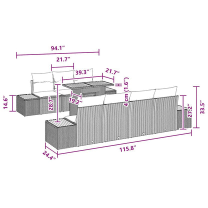 Garten-Sofa-Set mit Kissen 8 pcs Schwarz Poly Rattan