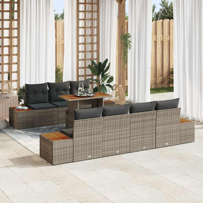 Garten-Sofa-Set mit Kissen 8 pcs Grau Poly Rattan