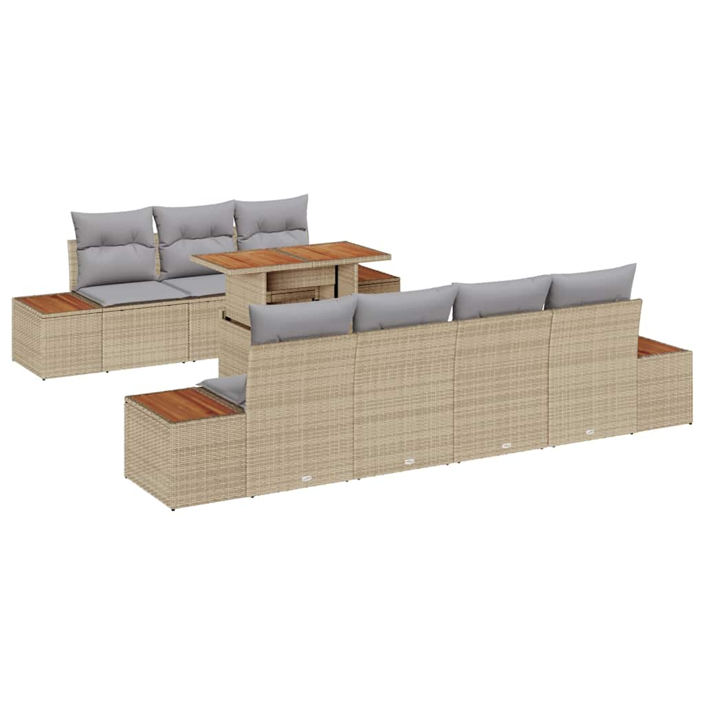 Garten-Sofa-Set mit Kissen 8 pcs Beige Poly Rattan