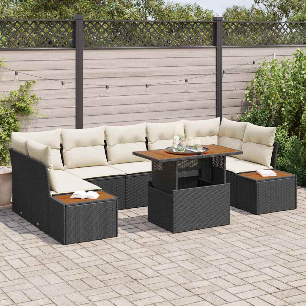 Garten Essgruppe mit Kissen 8 pcs Cremefarben Schwarz Holz