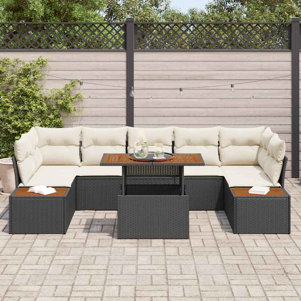 Garten Essgruppe mit Kissen 8 pcs Cremefarben Schwarz Holz