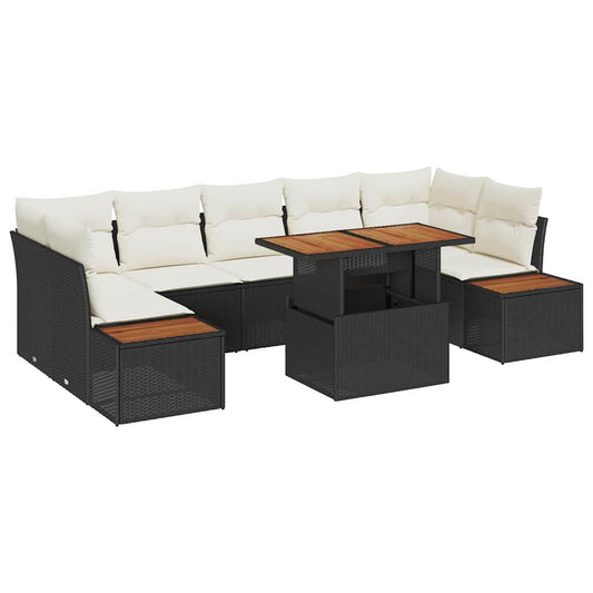 Garten Essgruppe mit Kissen 8 pcs Cremefarben Schwarz Holz