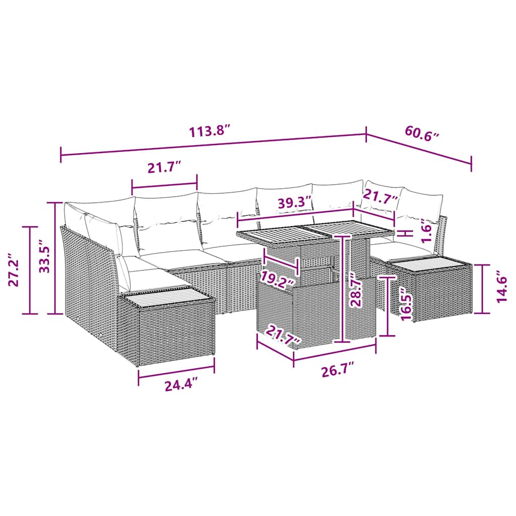 Garten Essgruppe 8 pcs Schwarz, Braun 100 x 55 x 73 cm