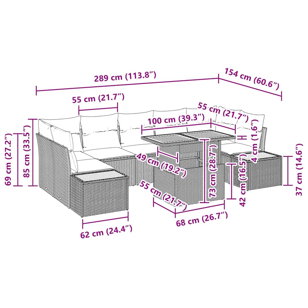 Garten Essgruppe mit Kissen 8 pcs Beige, Grau 100 x 55 x 73 cm